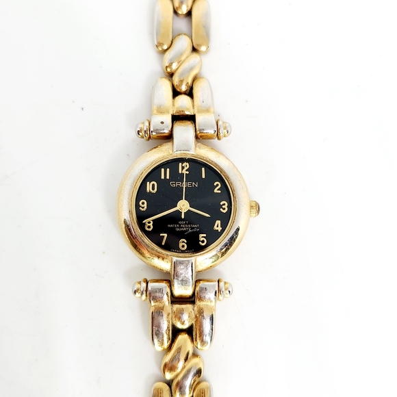 Gruen Geoffrey Beene Womans Quartz Watch 155 y121 Vtg Gold Tone Link New Battery - Picture 2 of 6